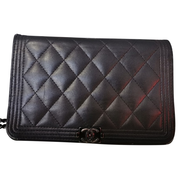 Black Chanel leather quilted boy bag wallet on a chain dark gunmetal hardware - Picture 1 of 12